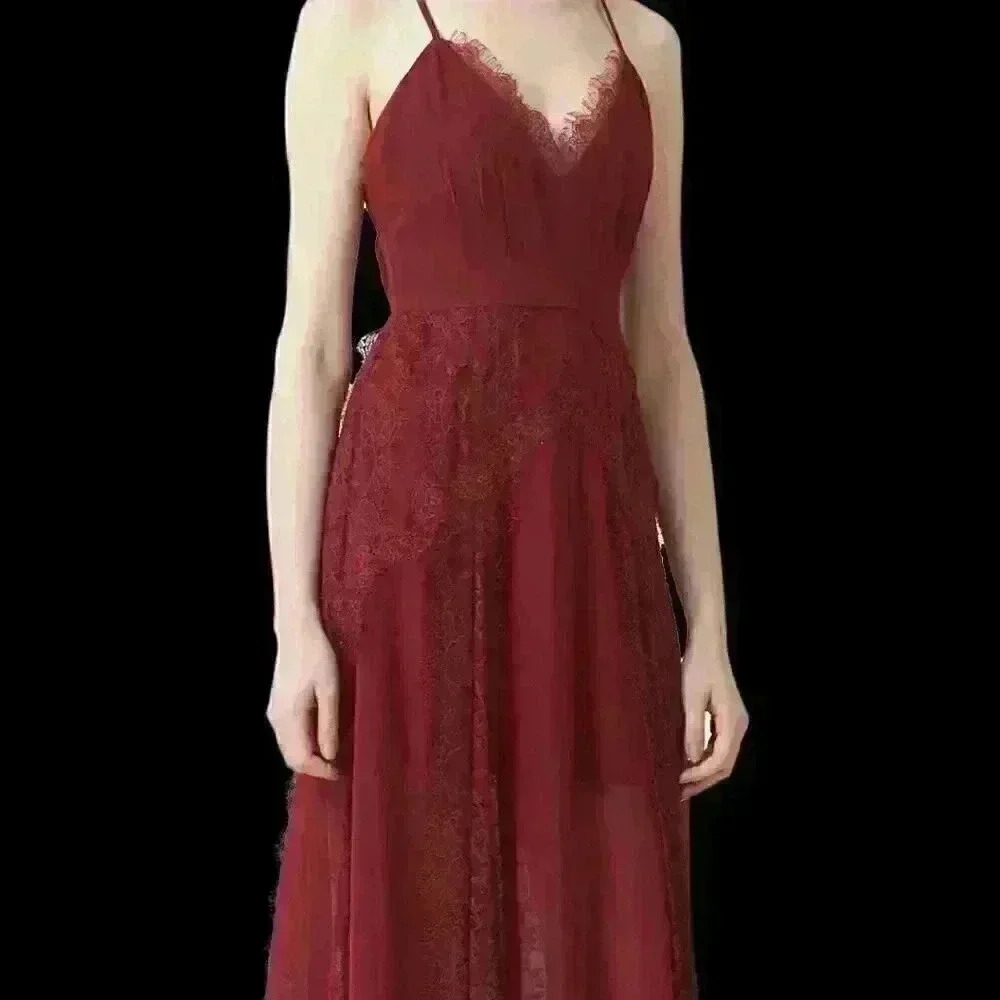 Lavina Chiffon & Lace Maxi Dress-Size(L)